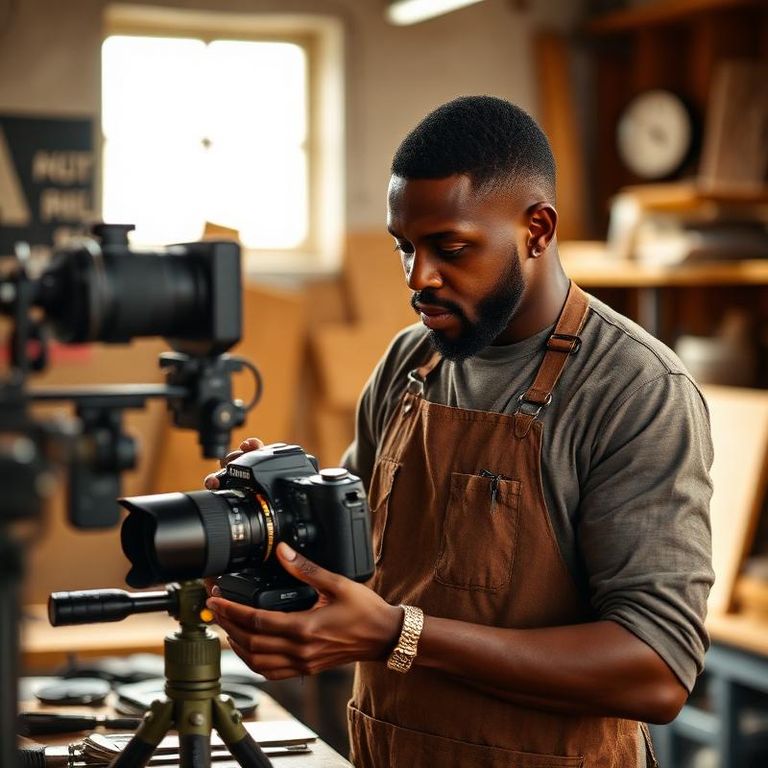 A creator working with professional camera equipment