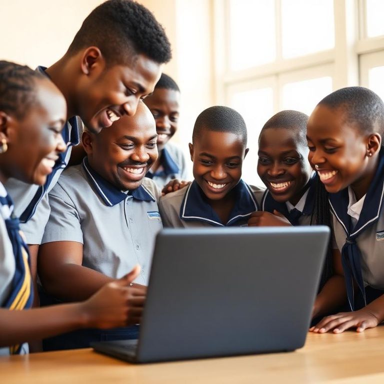 Students collaborating around a laptop