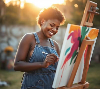 Artist painting in a bright studio