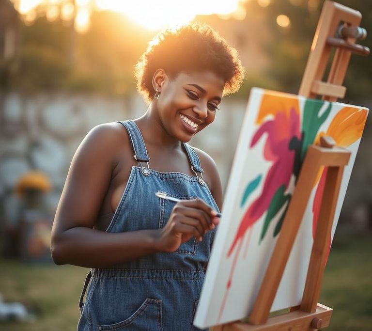 Artist painting in a bright studio